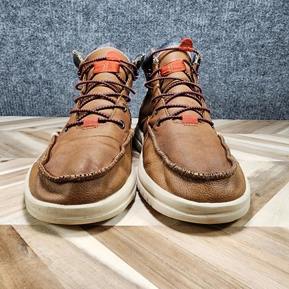 HEY DUDE BRADLEY CLASSIC Cognac Leather Lace Up Round Toe Anke Boot Men's 11